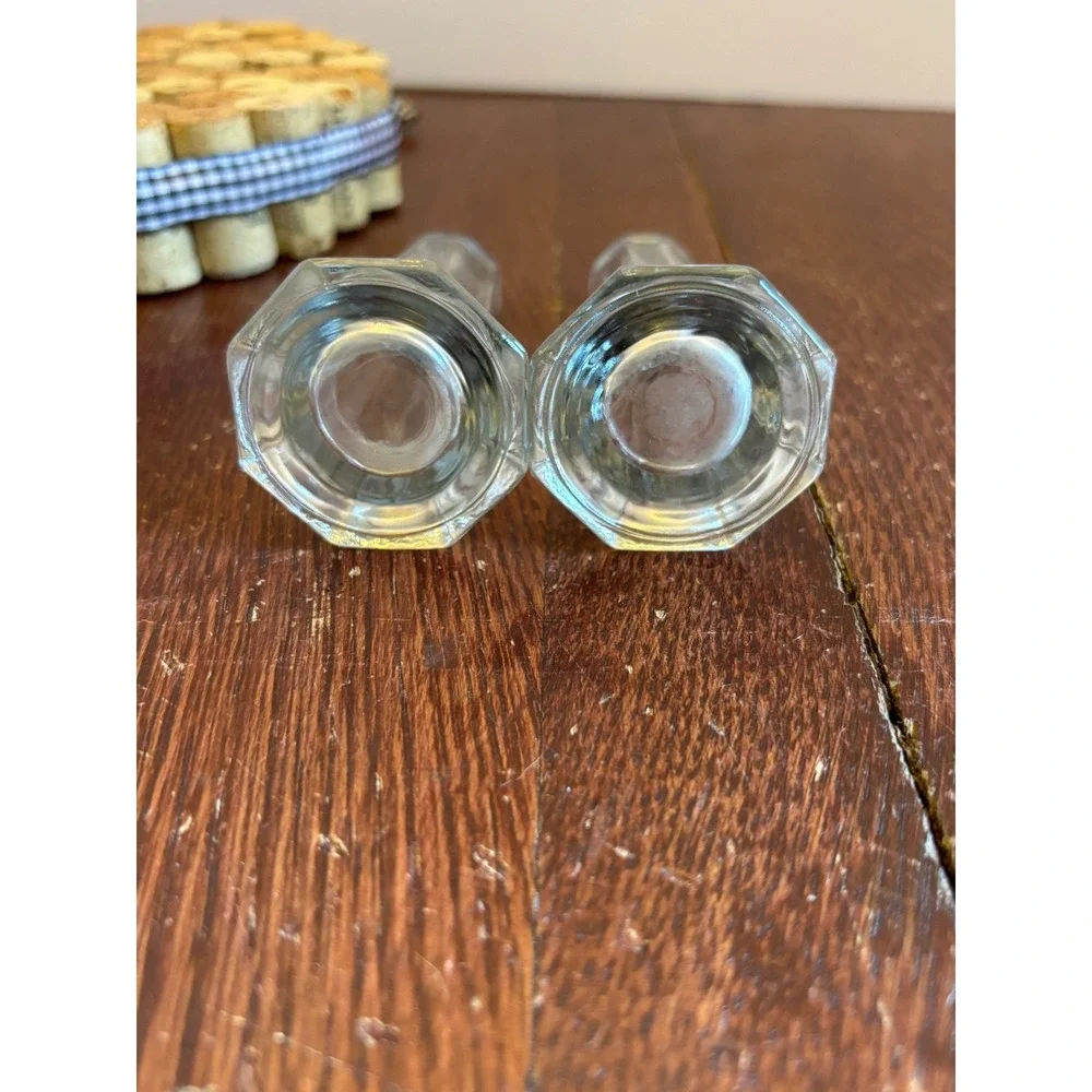 Vintage Clear Glass Salt and Pepper Shakers Set Paneled Hexagonal Base 4.5 Inch